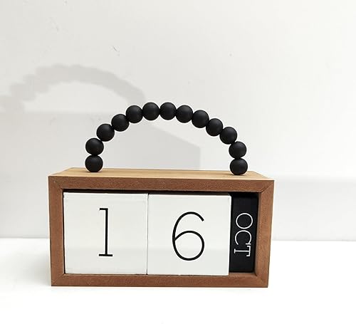 Miniatura 5 de Calendario perpetuo de madera para escritorio, exhibición de fecha de mes de madera de metal para profesores, estudiantes, aula, decoración rústica