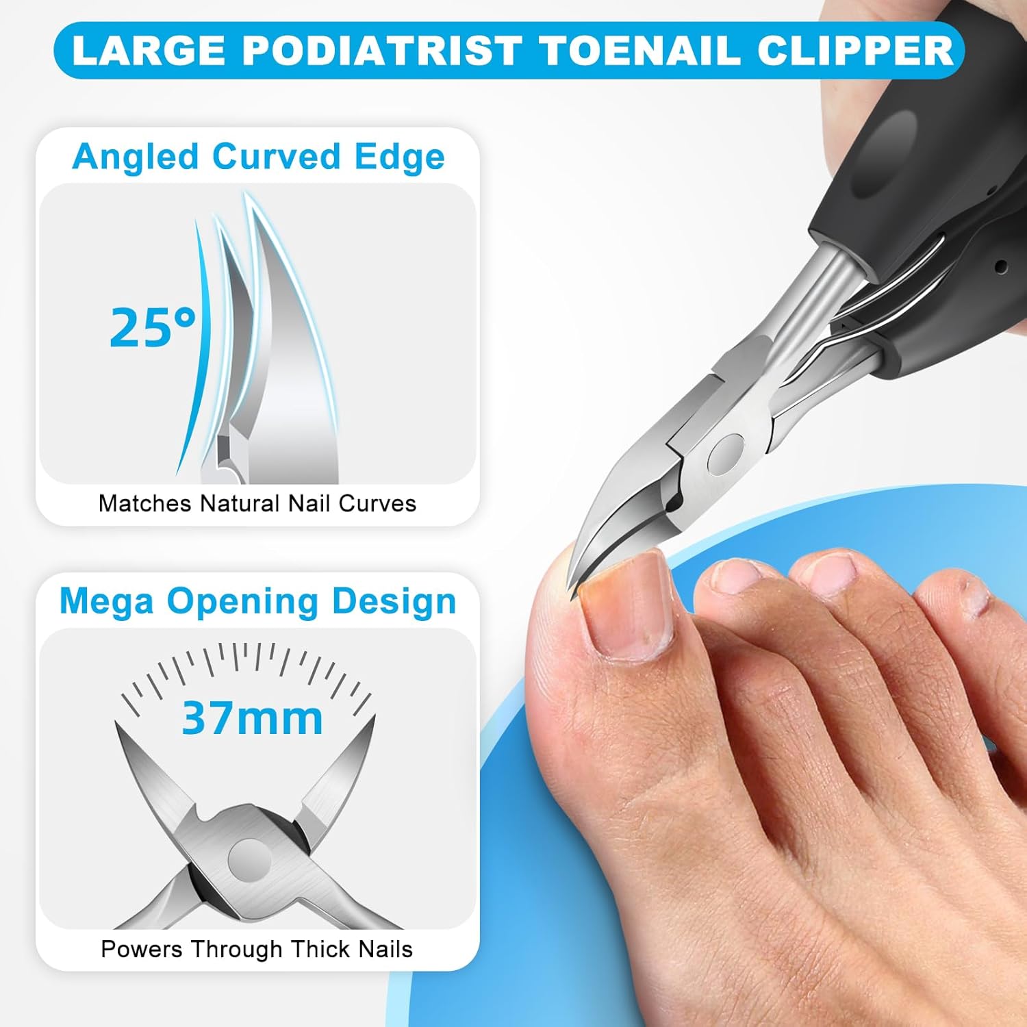 5-in-1 professional angled head toenail clipper set for thick nails and seniors in elegant leather case