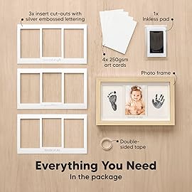 Inkless Hand and Footprint Kit, Boy, Girl, Newborn Keepsake - No Mess Ink Pad for Baby Handprint, Clean Touch Paw Print Kit for Dog Picture Frame,Personalized Baby Christmas Shower Gifts(Ash Wood)