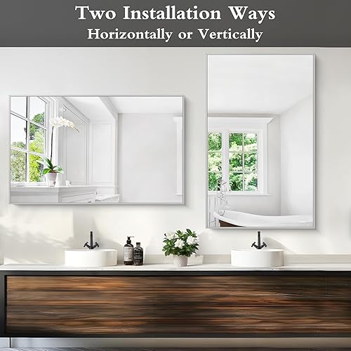 Miniatura 5 de Espejo rectangular grande de 30 x 48 pulgadas, marco de níquel cepillado para pared sobre fregadero, espejo de tocador para dormitorio, sala de