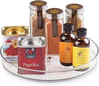 iDesign Rotatable Spice Rack, Small Plastic Kitchen Cupboard Storage for Spices and Condiments, Rotating Spice Jars Holder for Kitchen and Pantry, Clear