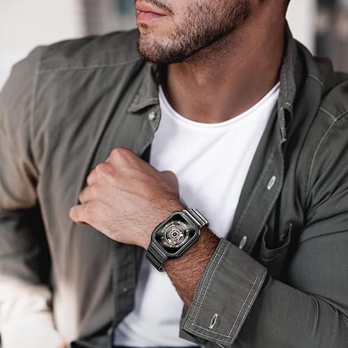 Miniatura 3 de SUPLINK Caja y correas de acero inoxidable compatibles con Apple Watch Band de 1.732 pulgadas (1.732 in) para hombres, carcasa protectora resistente