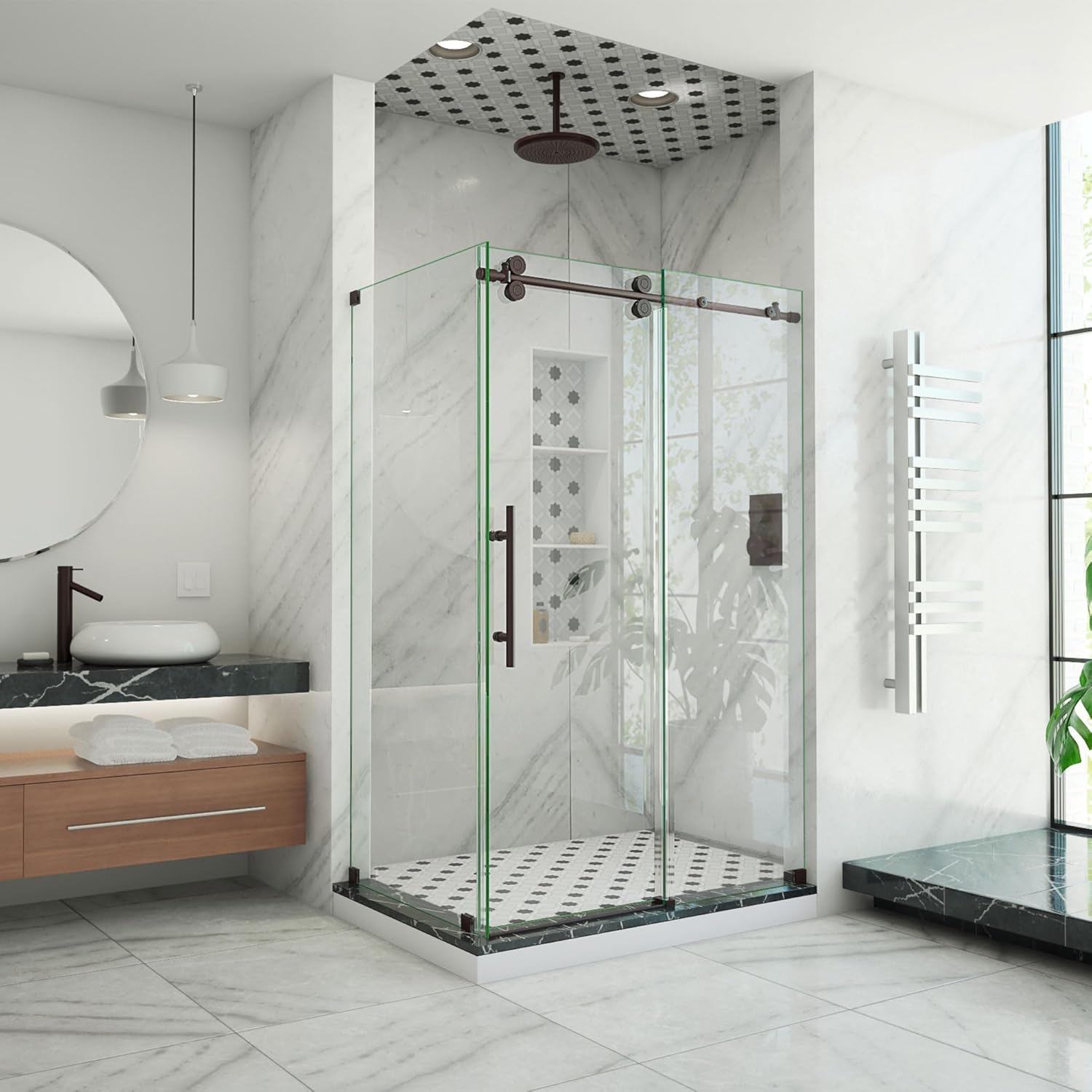 DreamLine Enigma-XO 32 1/2 in. D x 44 3/8-48 3/8 in. W x 76 in. H Frameless Shower Enclosure in Oil Rubbed Bronze Stainless Steel, Shen-6132482-06