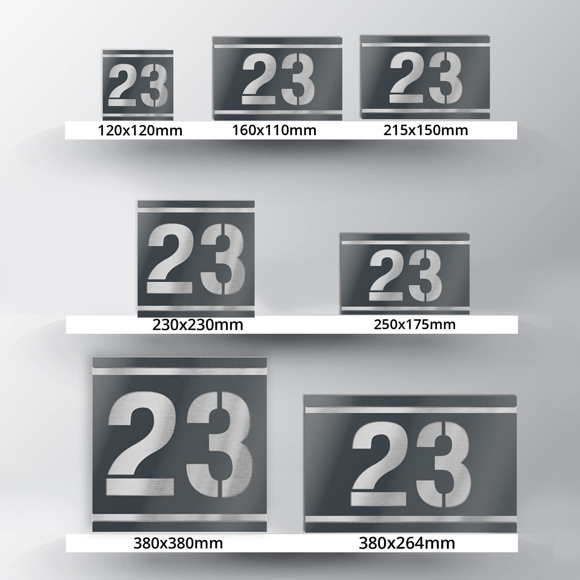 Hausnummernschild mit Gravur aus V2A Edelstahl 230x230mm - Anthrazit Metallic - Wetterfest Rostfrei Individuell anpassbar nach eigener Nummer - Made in Germany