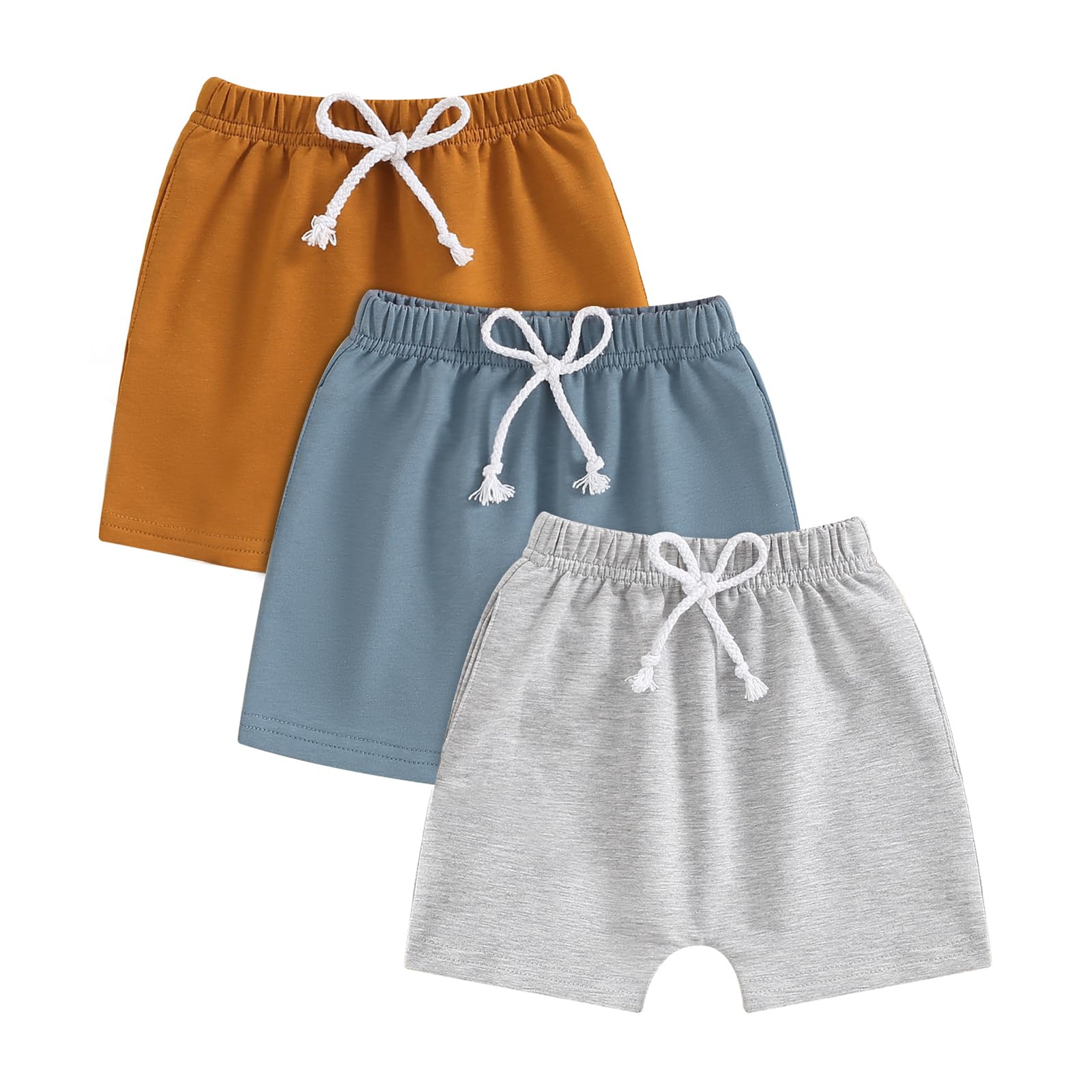 Caziffer Short 3 Pièces Bébé Garçon Taille Élastique Couleur Unie ou Rayé avec Boutons Short Bébé Garçon Été
