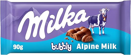 Milka, Bubbly Milk Chocolate Bar with Soft Cocoa Heart, 100% Alpine Milk, Sustainable Cocoa, 90 g