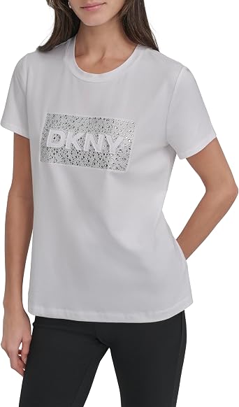 DKNY Womens Lounge Cotton Stretch Logo Tee Knit Top