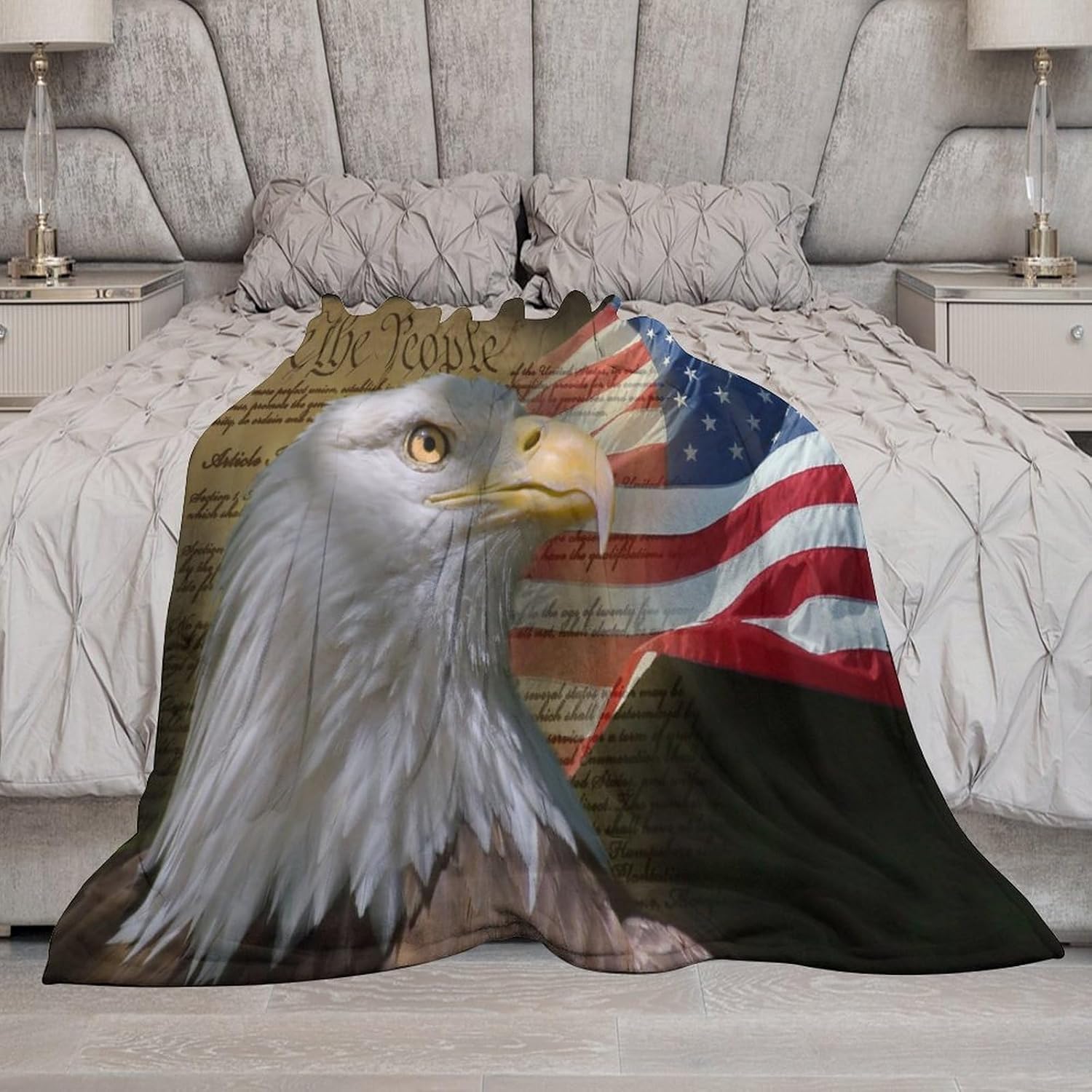 Animal Eagle Blanket Vintage American Flag National Bird Foldrable Warm Cozy Thick Plush Fluffy Chair Couch Bed Company Office Double-Sided Sofa 40x50 in