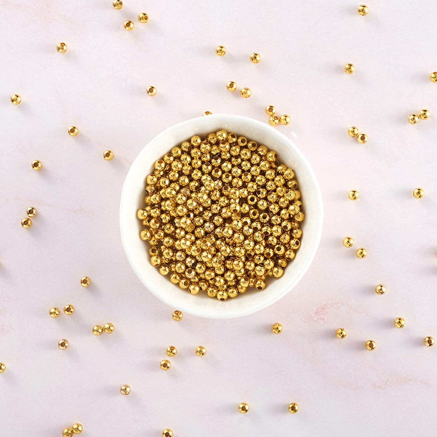 Craftdady 10000Pcs 3mm Gold Tiny Round Loose Beads Smooth Metal Rondelle Bead Spacers for Jewelry Making Hole: 1.2mm