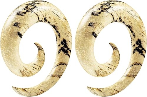 Par de tamarindo de madera en espiral de bobina cónica piercing joyería tapones para los oídos, dilatadores de lóbulo de pendientes