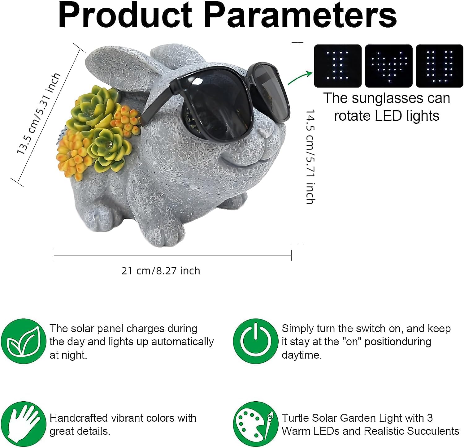AKV Cute Bunny Figurines Solar Garden Statues with LED Light, Outdoor Easter Bunny Decor for Patio Yard Lawn, Handmade Resin Rabbit Statues, Unique Housewarming Gifts for Women Mom Grandma (Rabbit)