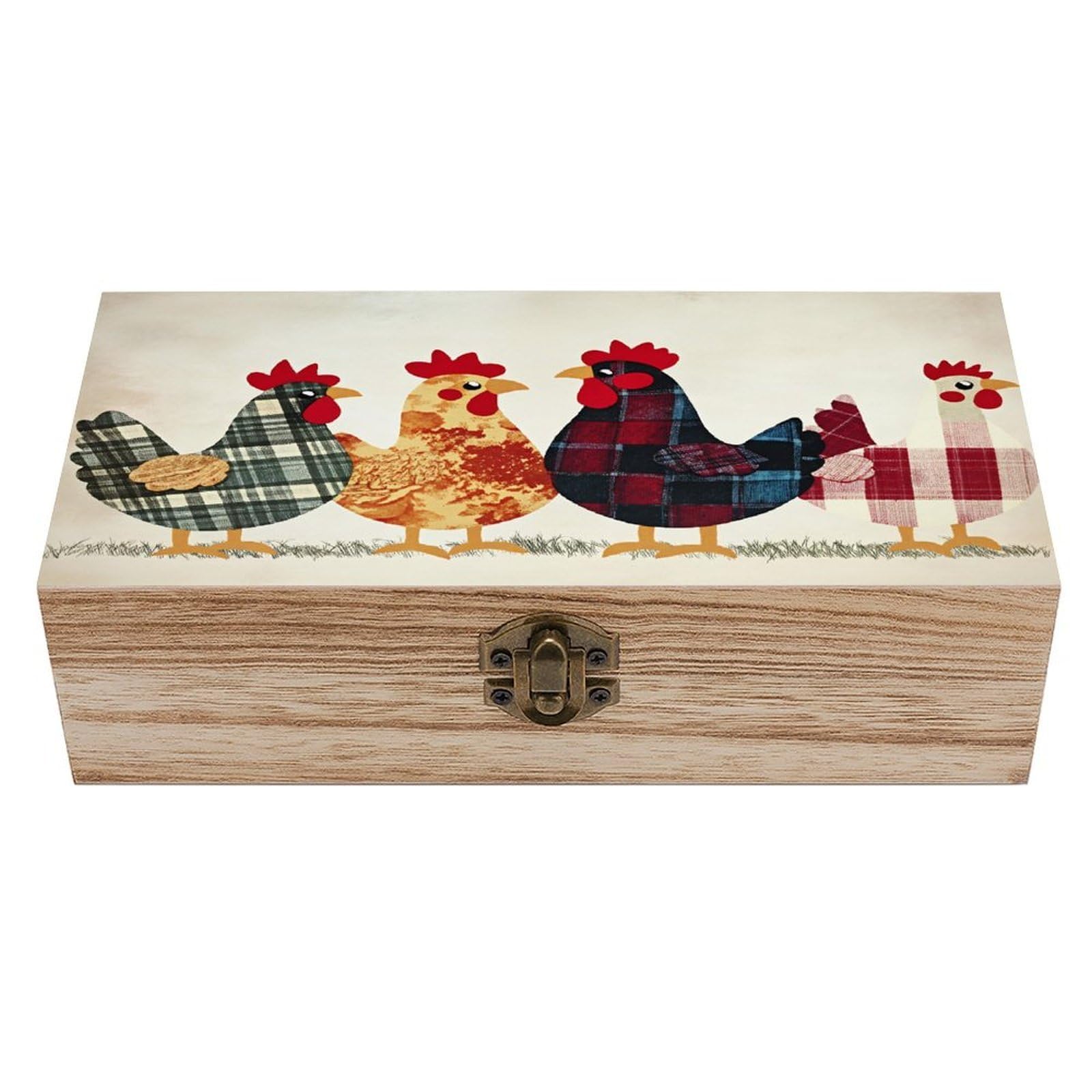 HLBSDM Farmhouse Chicken Vintage Wooden Keepsake Box with Hinged Lid And Locking Clasp, Decorative Storage Box for Jewelry, Trinkets And Small Accessories, Organizer for Home Or Wedding