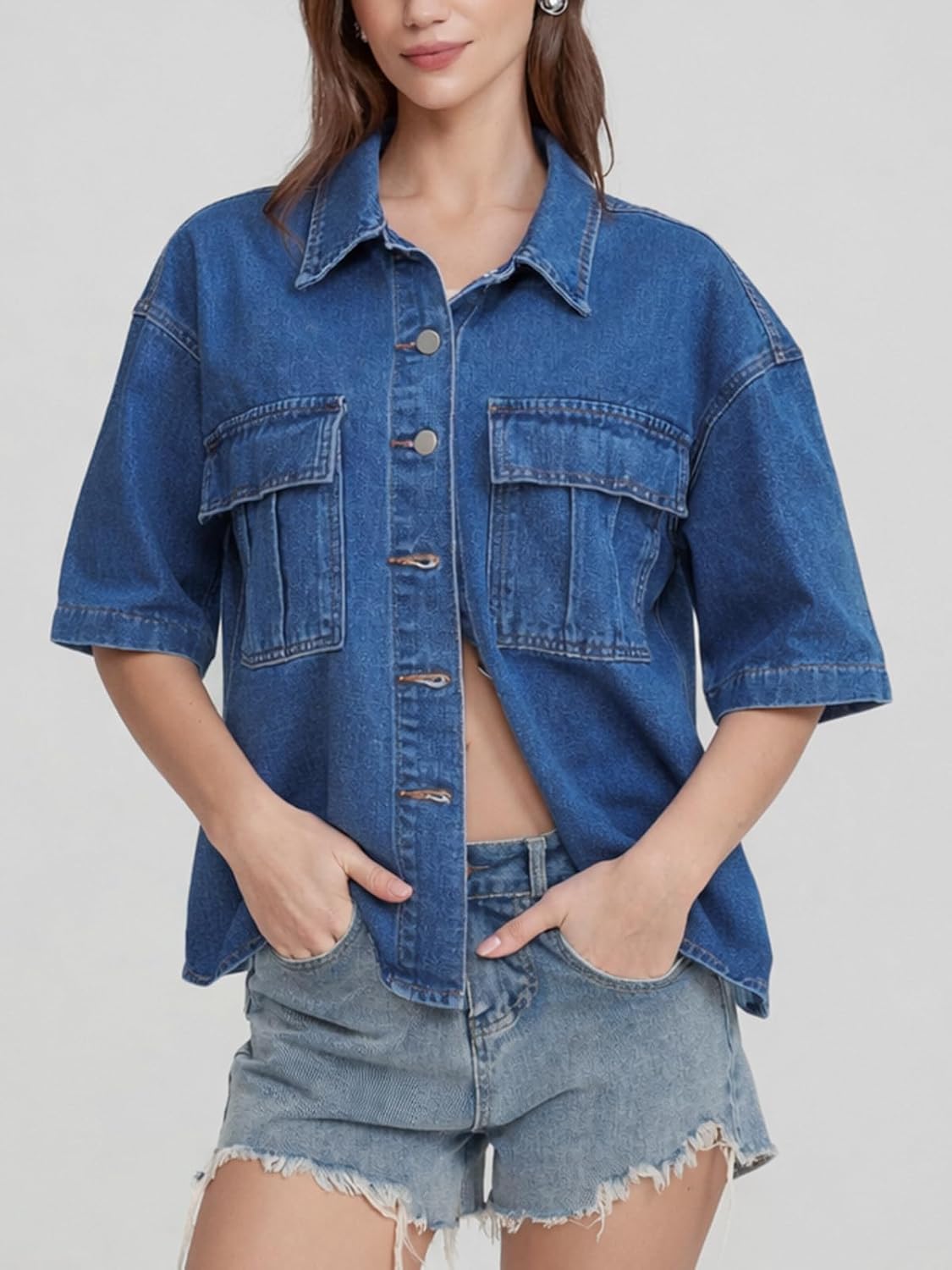 Kedera Womens Button Down Denim Shirts Casual Shirt Casual Collared Short Sleeve Western Pocket Classic Jean Shirt