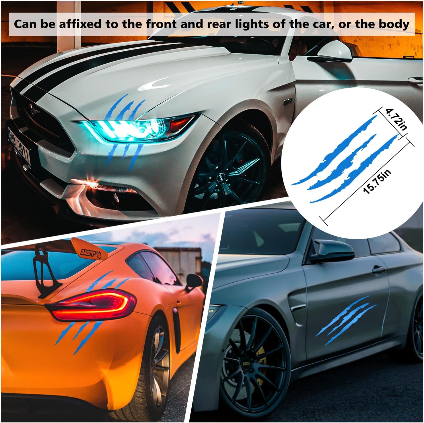 Ouzorp Claw Marks Headlight Decal, Car Sticker-Universal for Most Vehicle (Blue)