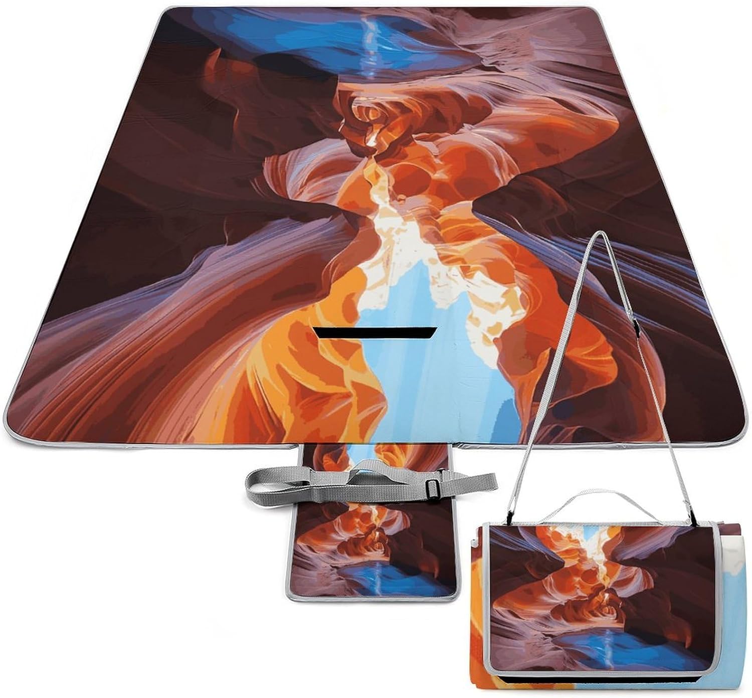 Antelope Canyon Waterproof Picnic Blanket 58.3''x58.3'',Portable and Foldable Picnic Mat with Handle,Outdoor Blankets for Lawn Park Beach Travel