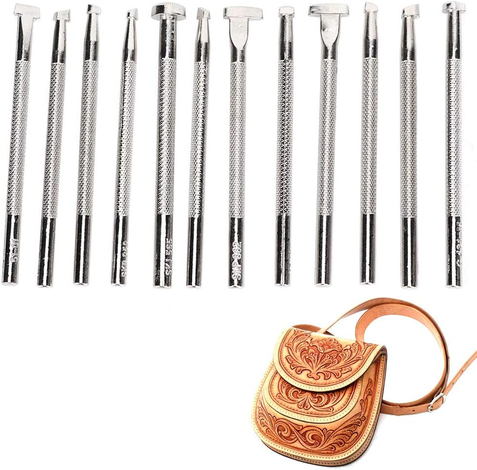 12PCS Leather Craft Set, Leather Tool Kit with Leather Stamping Tools, Swivel Knife, Engraving and Embossing Tools for Leather Craft DIY, Leather Carving