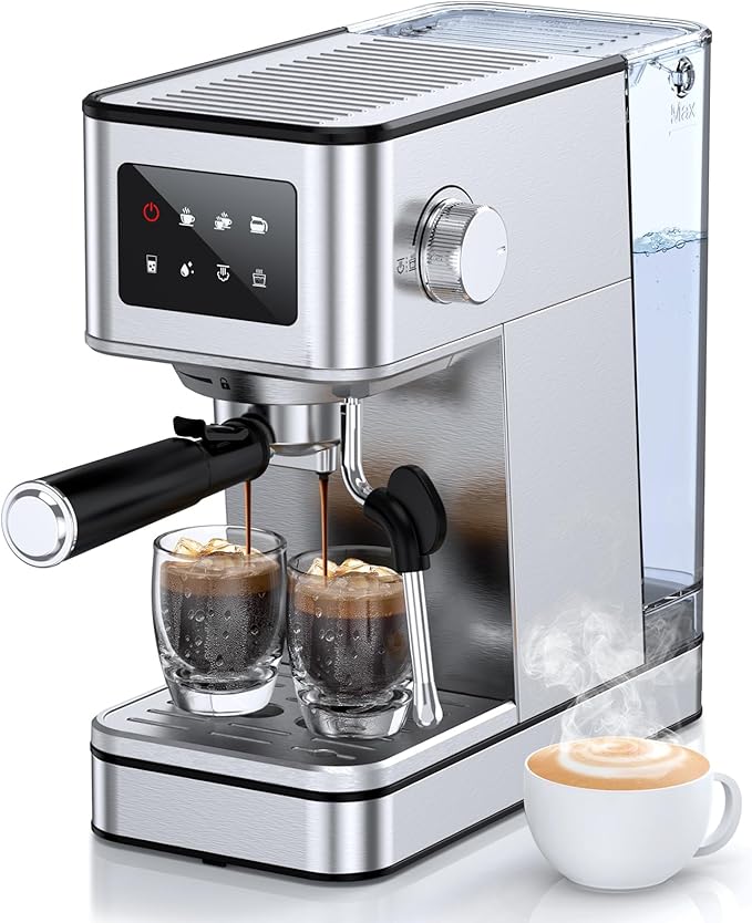 Espresso Machine, 20 Bar Compact Espresso Maker with Steam Milk Frother, Stainle
