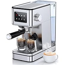 Espresso Machine with Milk Frother, 20 Bar Compact Espresso Maker with Touch Screen &amp; 57.5oz Removable Water Tank for Home, Stainless Steel Coffee Machine for Cappuccino, Latte, Silver(updated)