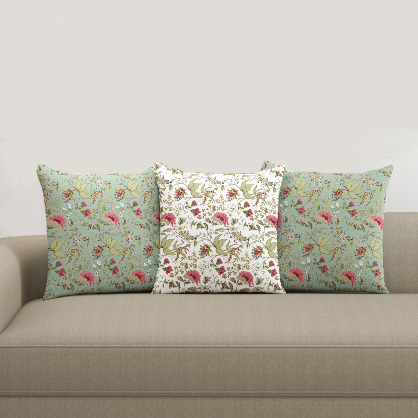 Trance Home Linen 100% Cotton Printed 24X24 Inch Cushion Covers For Sofa And Diwan | Throw Pillow/Small Cushion Pillow Covers (24X24 Inch | 60Cmx60Cm, Calicut Green White)Set Of 3, 200 Tc (B0CY8MLWL7) Amazon Price History, Amazon Price Tracker
