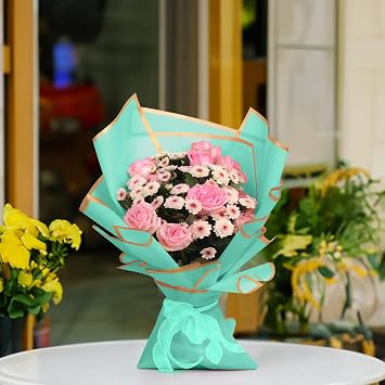 JOYIT 20 Yaprak Çiçek Ambalaj Kağıdı - Çiçek Buketi Ambalaj Kağıdı, 10 Fiyonklu Kurdele, Düğün, Doğum Günü, Çiçek Mağazası, Kendin Yap El Sanatları için Su Geçirmez Çiçek Kağıdı Sarma (Şişe Yeşili,
