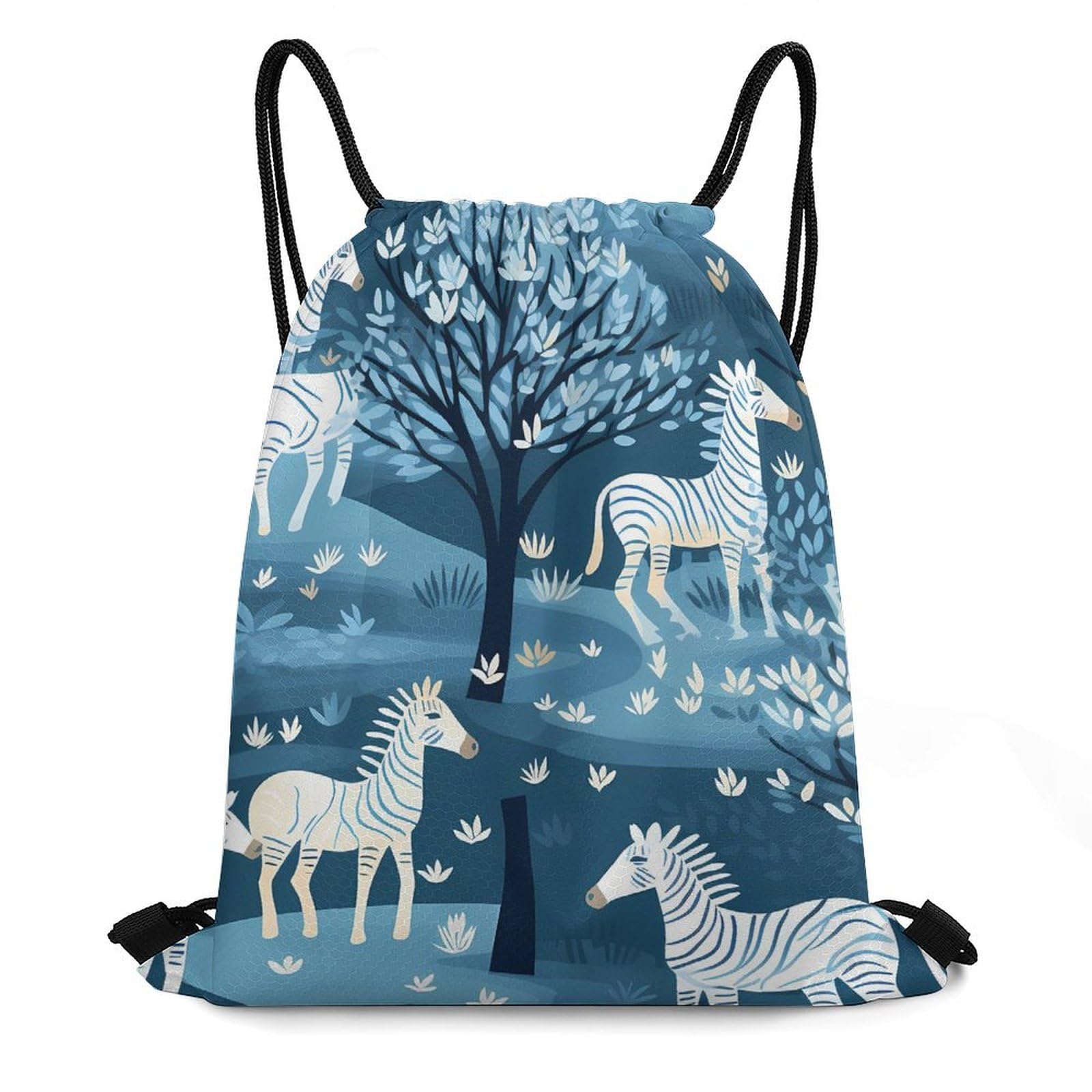 Cartoon Tree Wild Zebra Drawstring Backpack Durable Sport Gym Bags Daypack for Men Women 35 * 42cm