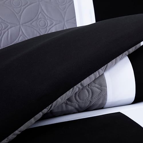 Miniatura 6 de Chezmoi Collection Upland - Juego de edredón acolchado de retales, 7 piezas, moradonegrogris, tamaño matrimonial