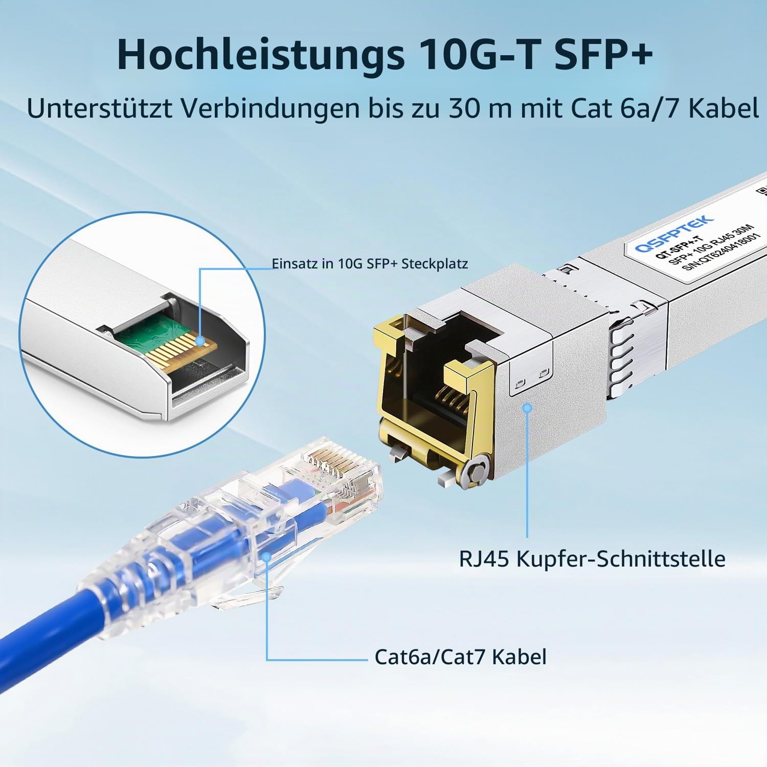 QSFPTEK 10GBASE-T SFP+ RJ45 Transceiver up to 80m, 10G SFP+ to RJ45 Copper Mini-GBIC Modul für Cisco SFP-10G-T-S, Ubiquiti UF-RJ45-10G, D-Link, Supermicro