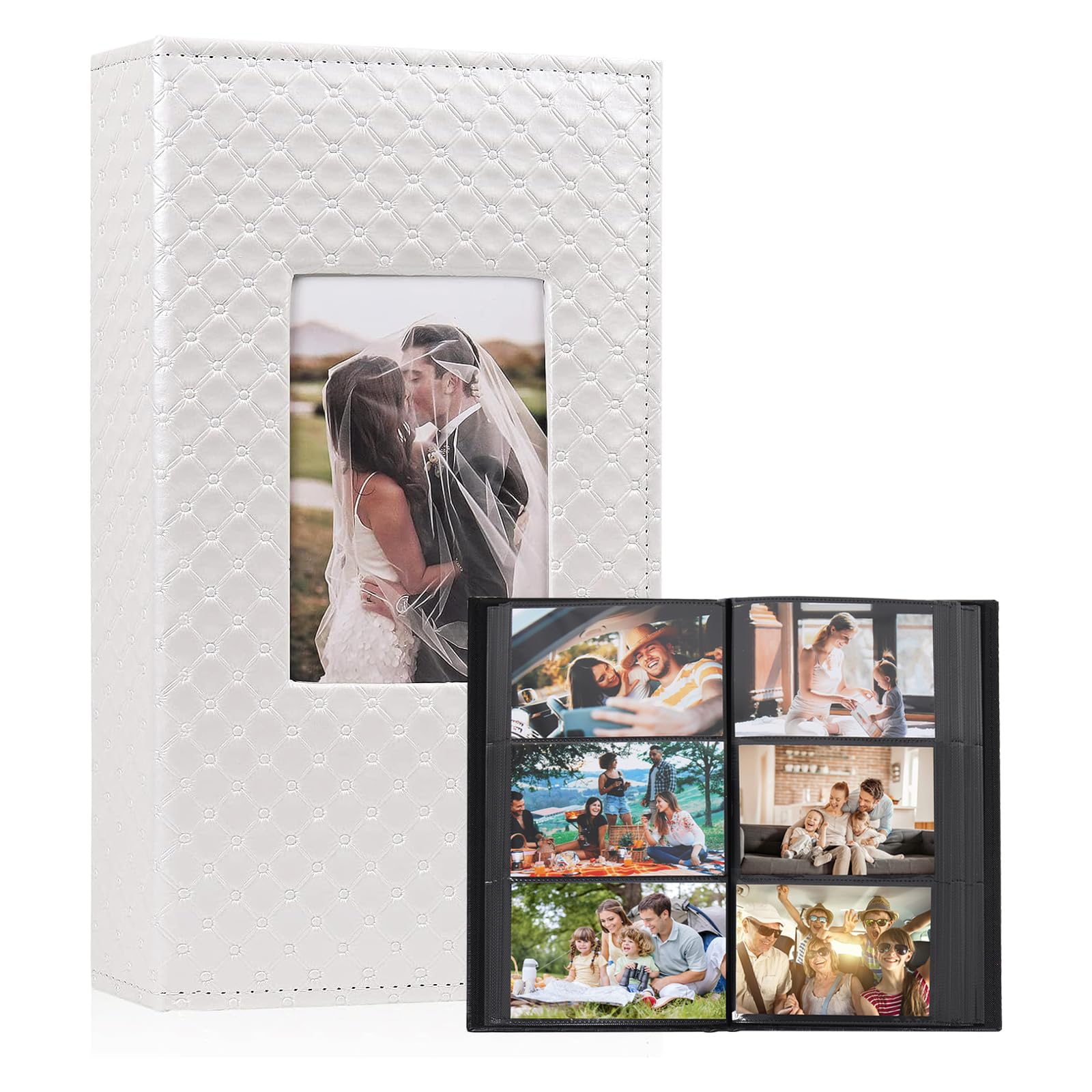 RECUTMS Photo Album 4x6,Holds 300 Photos,PU Leather Picture Album with Black Pages, Horizontal Pockets, Clear Sleeves Memory Book for Family, Travel,