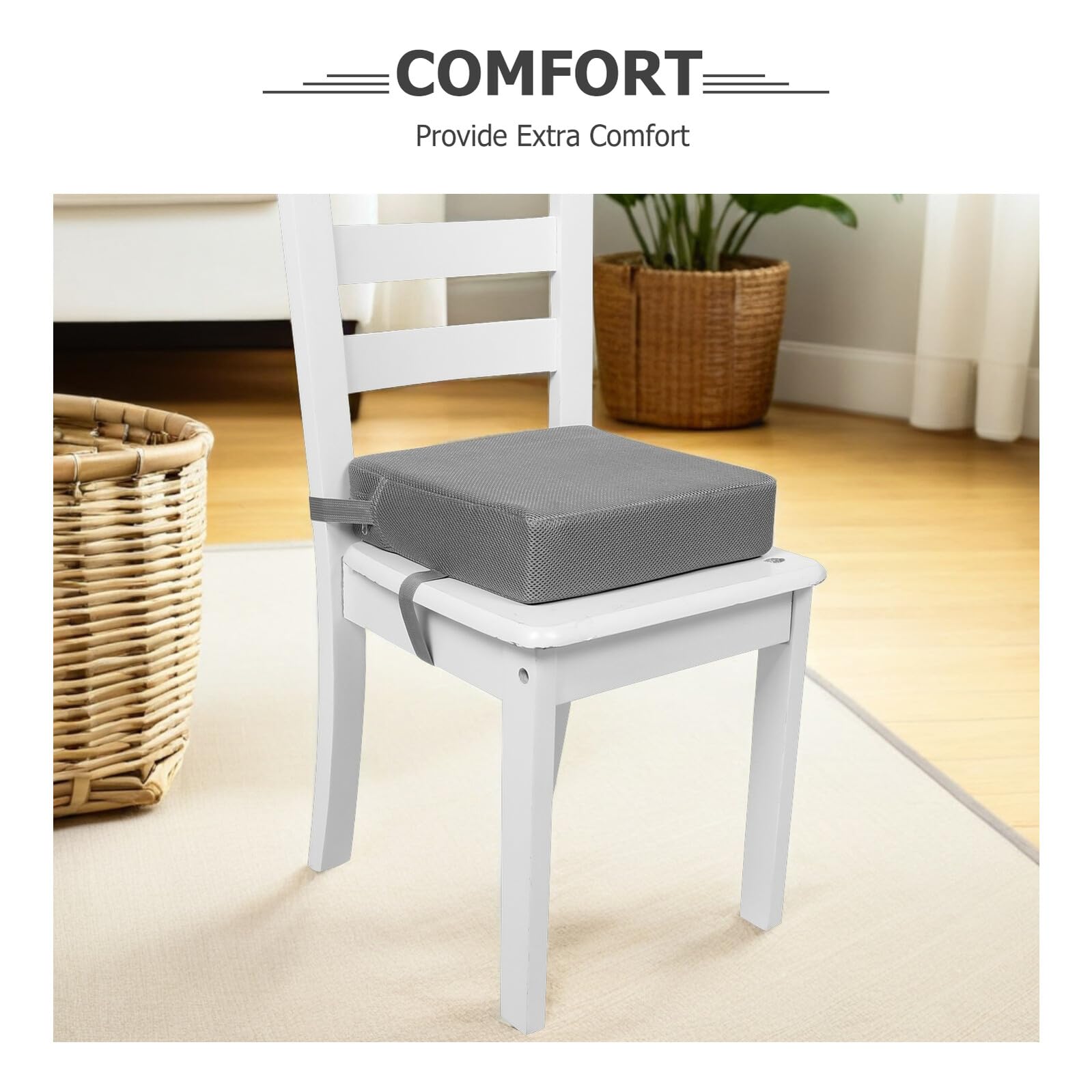 Hemobllo Cojín Elevador para Silla Infantil de 76 CM Grueso Asiento Acolchado Transpirable de Malla Panal Gris Lavable a Máquina Adecuado para Trona y Mesa de Comedor Infantil
