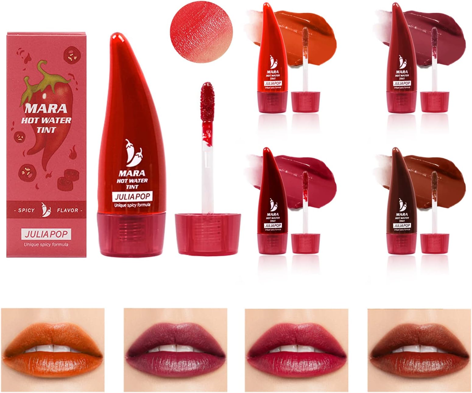 Gireatick 4 Colors Chili Lip Plumper Lipstick Set, 4pcs