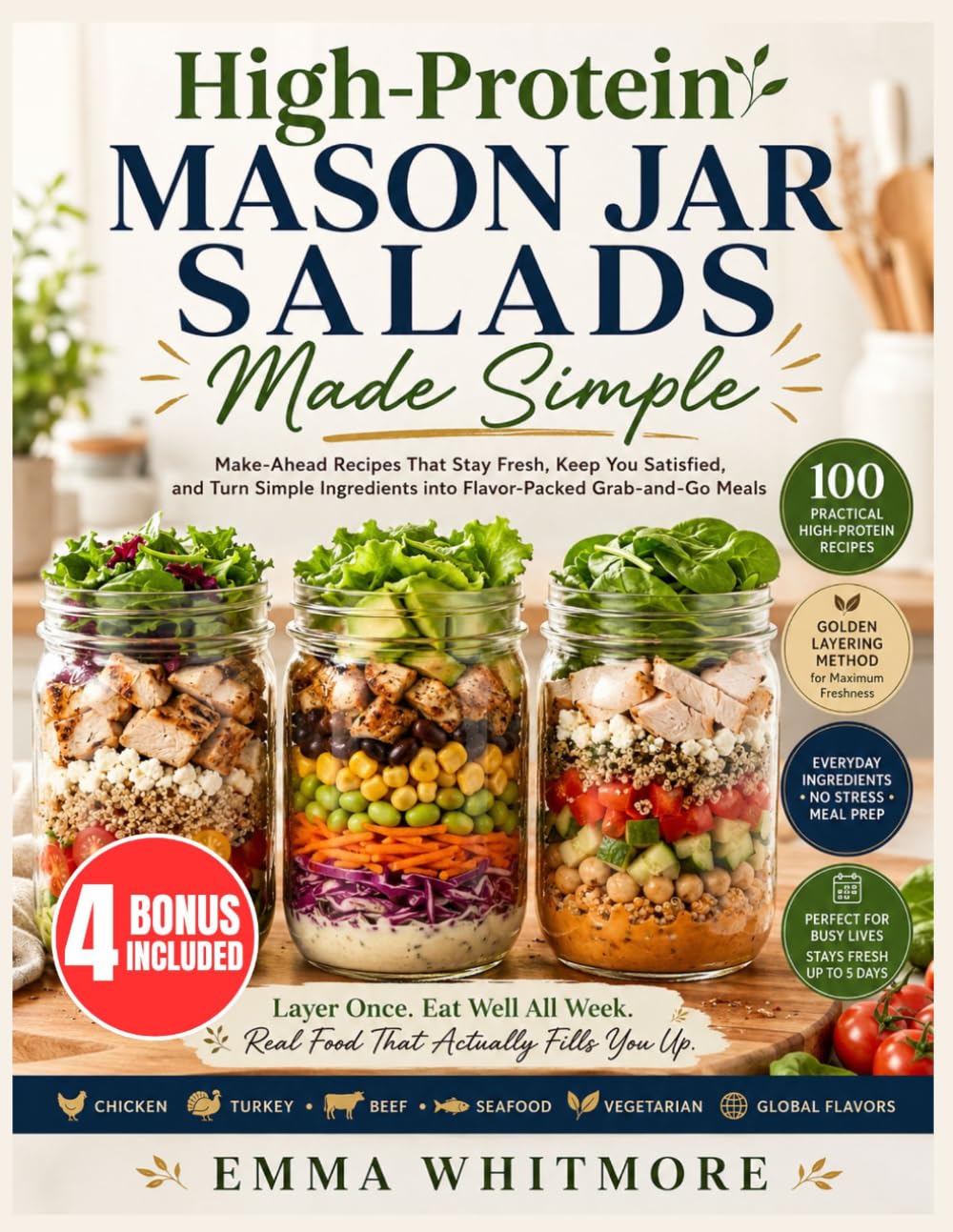 High-Protein Mason Jar Salads Made Simple: Make-Ahead Recipes That Stay Fresh, Keep You Satisfied, and Turn Simple Ingredients into Flavor-Packed Grab-and-Go Meals