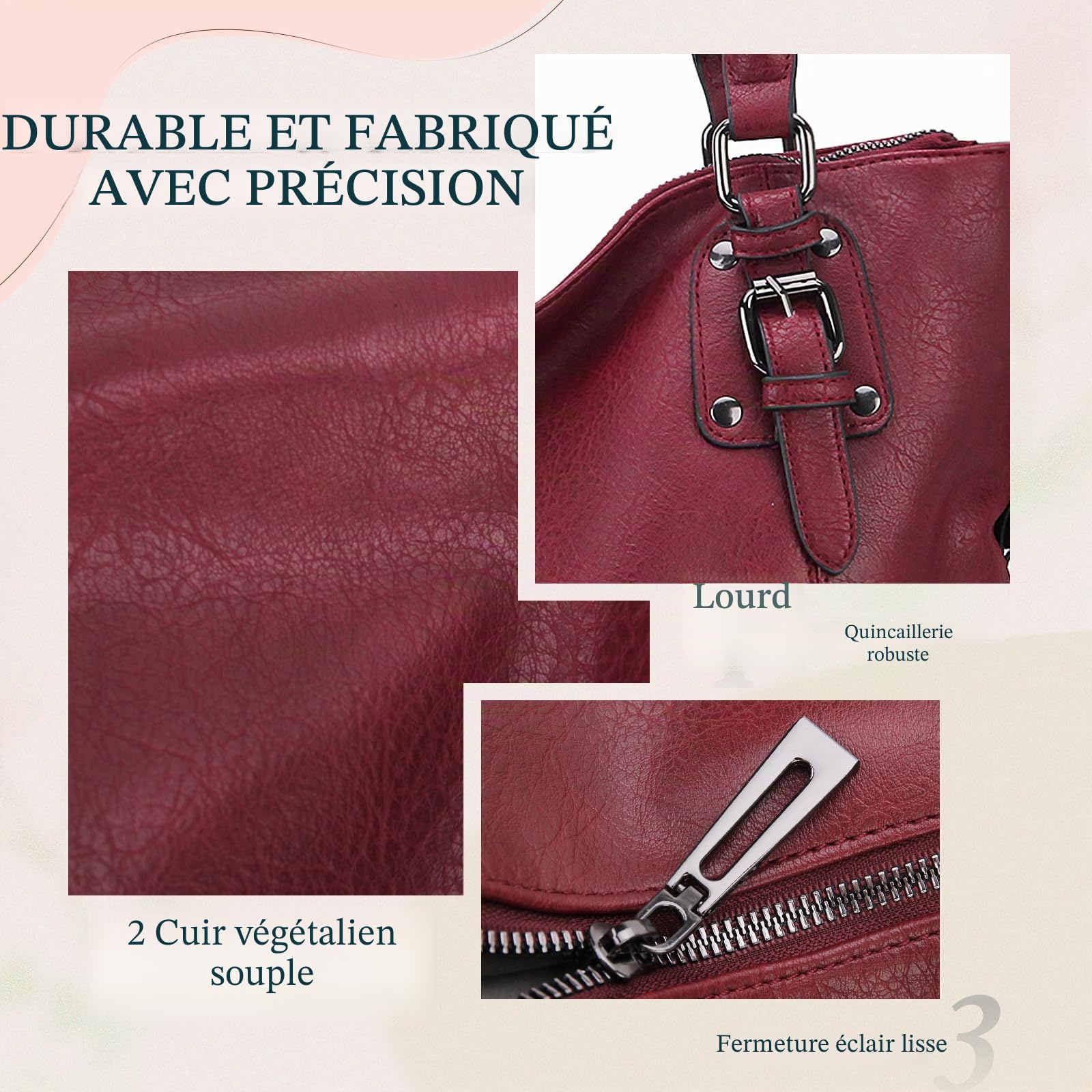Sac à Main Femme en Cuir PU Sac Bandoulière Femme Hobo Cabas Fourre Tout Vintage, Grand Capacité Sangle Réglable pour Travail, Shopping, Voyage