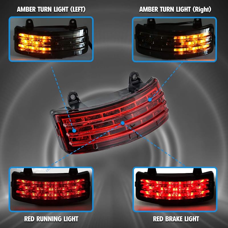NATGIC Hátsó LED Lámpa Harley Davidson FLHX FLTRX Street Glide Touring Motorokhoz - Féklámpa, Irányjelző és Helyzetjelző Funkció - Piros Len