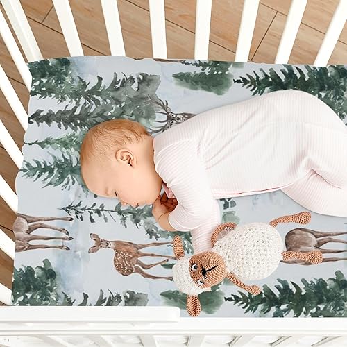 Miniatura 8 de Fitted Crib Sheet for Boys & Girls Christmas Deer Soft Breathable Unisex Baby Sheets for Standard Crib and Toddler Mattresses 39 x 27 in