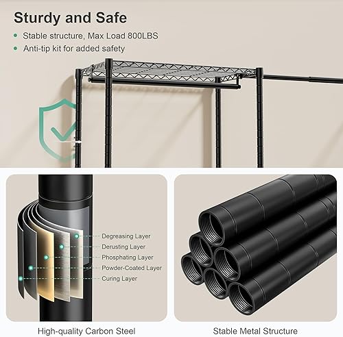 Miniatura 5 de SEMHOR E01 - Perchero extensible y resistente, organizador de sistema de armario independiente, estantes portátiles ajustables de acero al carbono