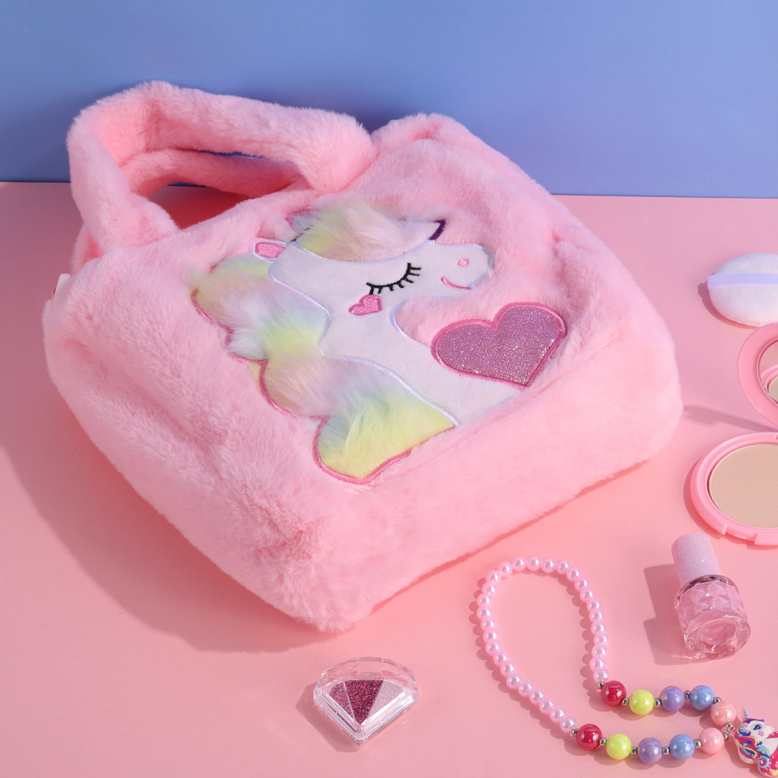 Kinderschminke Set Mädchen Schminkkoffer mädchen 6 Jahre Einhorn Geschenk für Mädchen 4 5 6 7 8 Jahre Einhorn Handtasche Schminkset für Mädchen