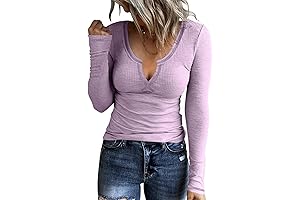 Chicme Women's Casual V-Neck Long Sleeve Tee