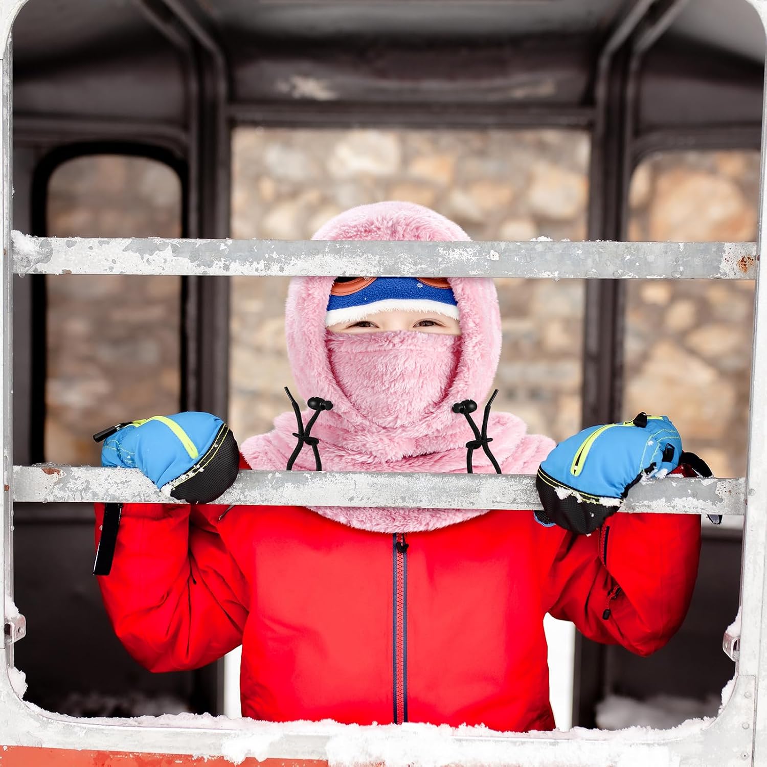 4 Pcs Balaclava Face Mask Kids Winter Windproof Ski Mask Hooded Scarf Head Neck Cover for Cold Weather Skiing Cycling (Light Color)