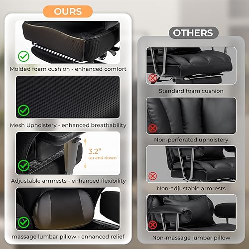 Miniatura 6 de Dowinx Silla de oficina grande y alta con soporte lumbar de masaje, silla de oficina ejecutiva con cojín de asiento ancho y grueso y reposabrazos