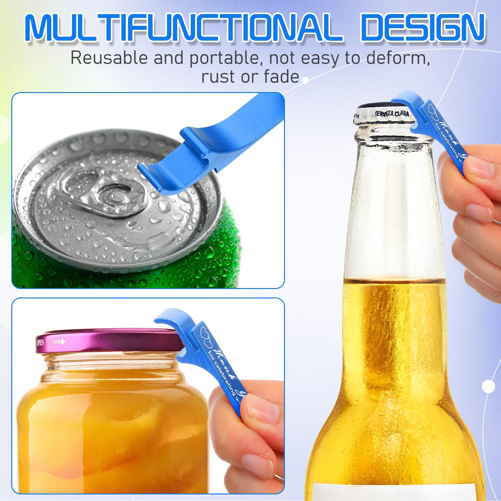 Dandat 100 apribottiglie portachiavi con scritta "Thank You" per gli ospiti, in alluminio, per vino, birra, inciso, regalo per matrimoni, compleanni, baby shower, souvenir (blu, 6,1 x 4,5 cm)