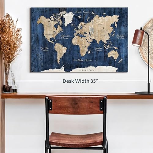 Miniatura 3 de Elephant Stock Lienzo texturizado de madera con mapa del mundo, 1 panel, decoración de pared de mapa del mundo, decoración de pared de mapa del