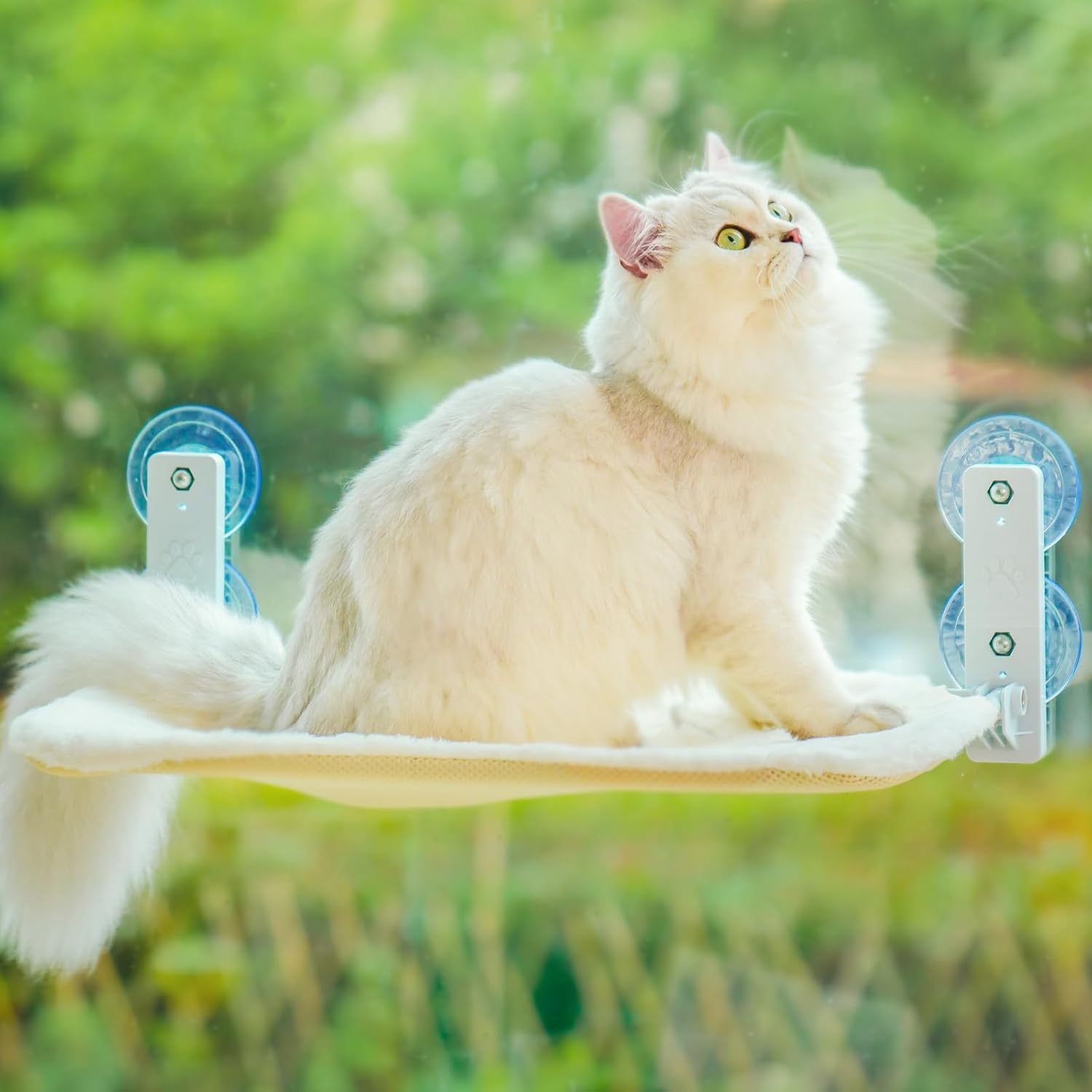 Cat Window Perch with Large Bolster, Easy to Adjust and Assemble, Window Sill and Bedside Table, Hammock for Large Cats and