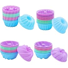 Tongjude 48 Pieces Silicone Donut Mold, Non-Stick, Reusable Silicone Baking Cups, 2.75 Inch 4 Shape Mini Molds, Heat Resistant Bakeware for Bagel, Muffin, Jello and Cake Baking