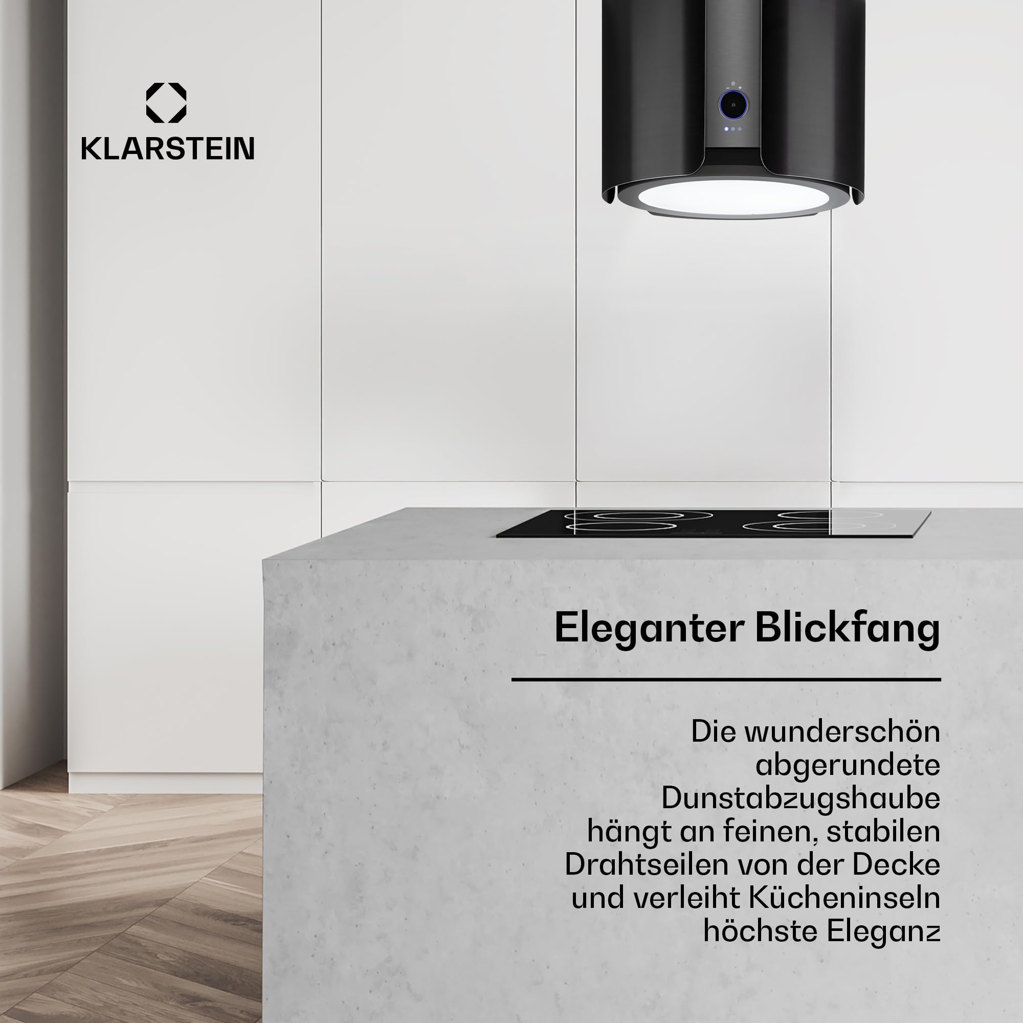 Klarstein Skyfall Smart Dunstabzugshaube freihängend Umluft Abluft App Gestensteuerung 45x42 cm 402 m³/h 200 W LED schwarz
