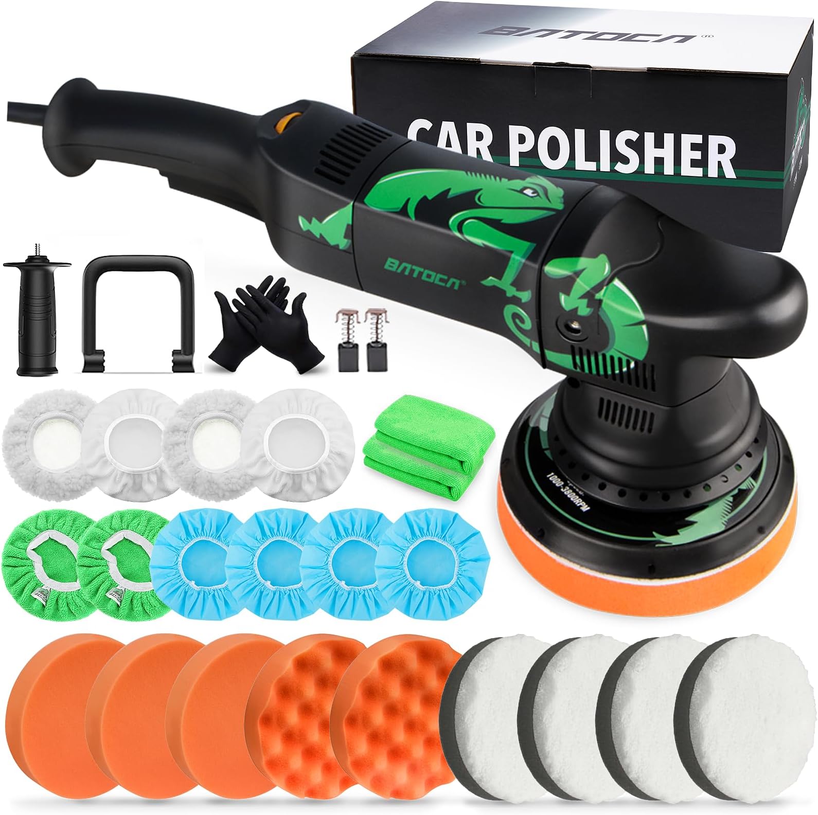 BATOCA Dual Action Car Polisher Buffer Sander Machine 700W Orbital DA Polishing Machine with 6-Inch 150mm Buffing Polish Pads Bonnets for Car Care Polishing Clean Car Polishing Kit 6 Variable Speeds