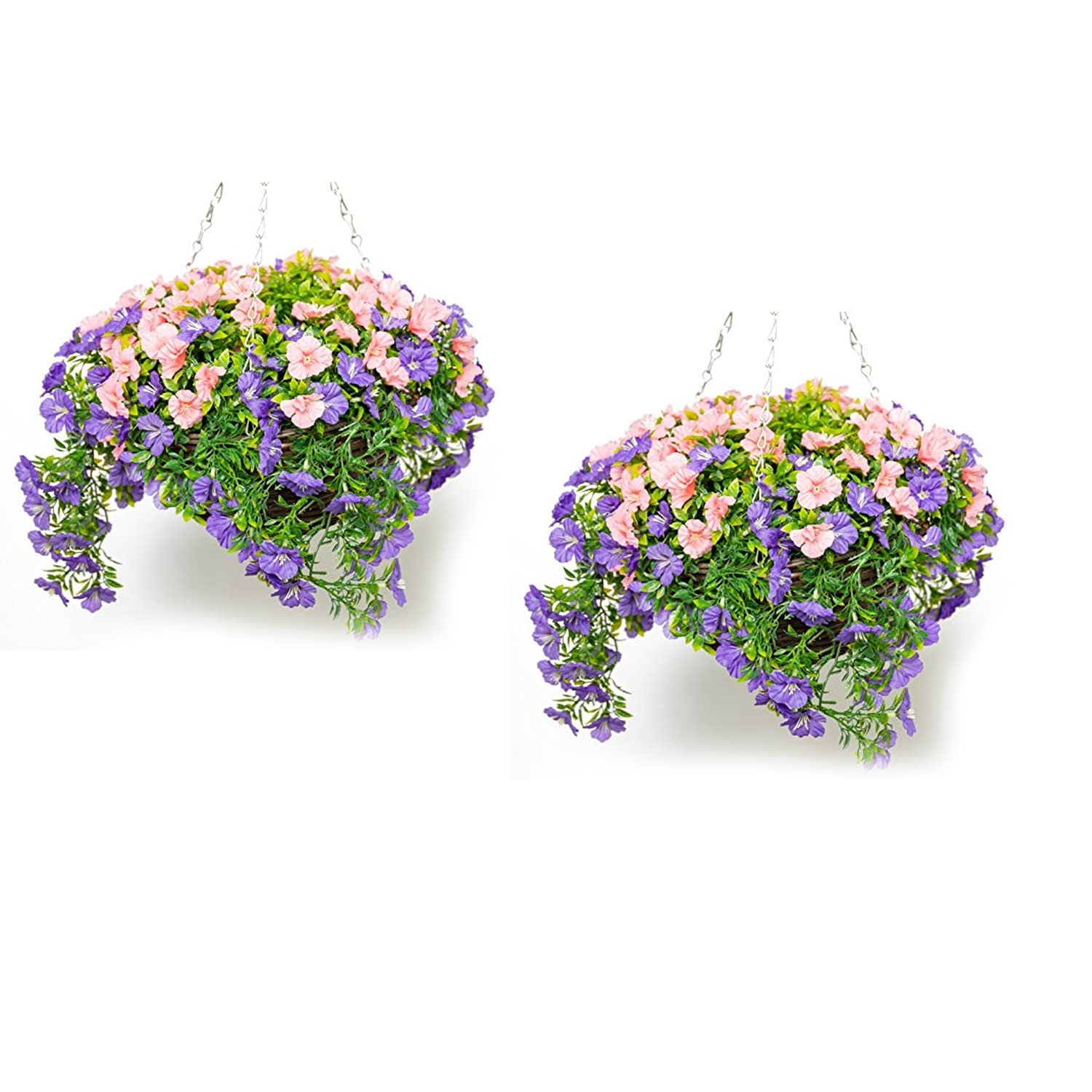 Artificial Petunia Flowers Hanging Basket - Purple & Pink - 30cm - Primrose