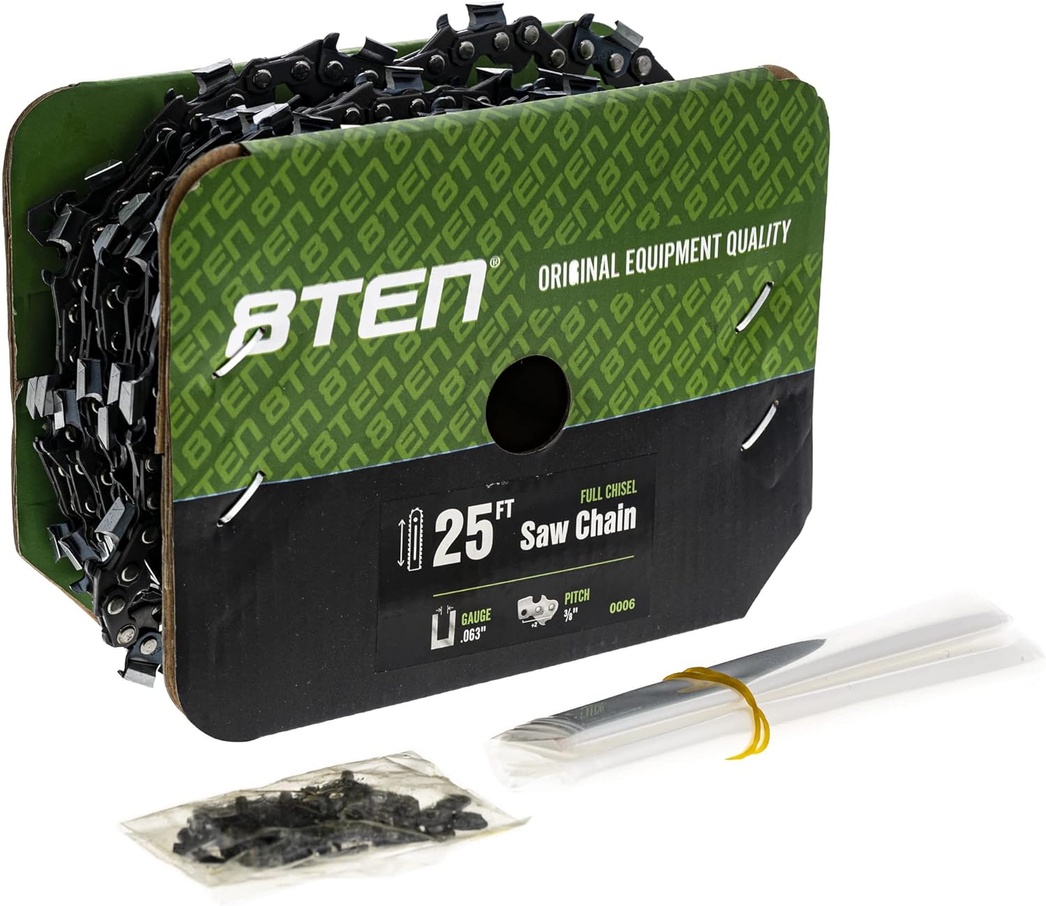 8TEN Chainsaw Chain Bulk Reel Full Chisel 25 Foot 0.063 Gauge 3/8 Pitch