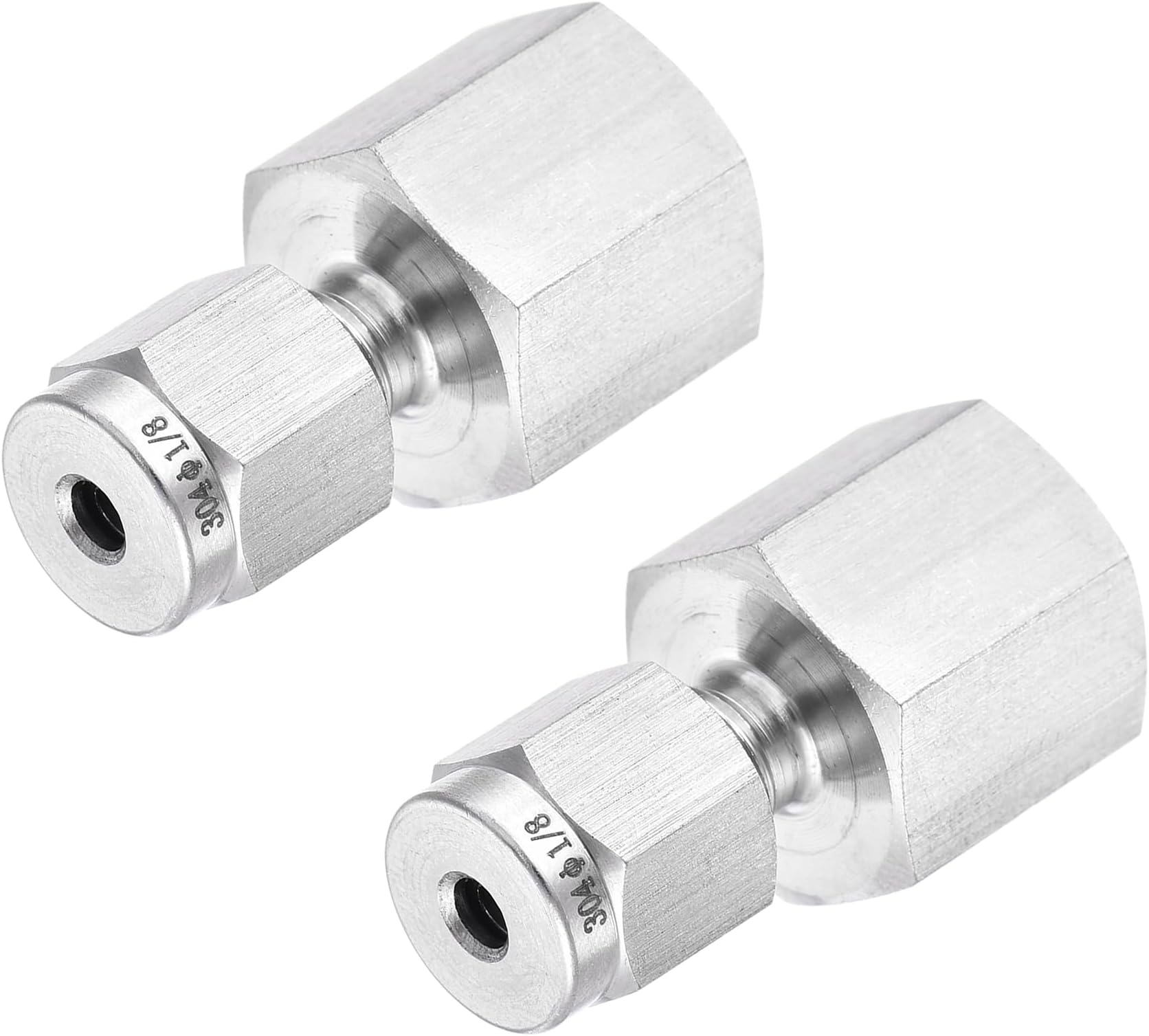 YOKIVE 2 Pcs Compression Tube Fitting, 1/4NPT Female Thread x 1/8" Tube OD Straight Coupling Adapter, Great for Bathroom, Kitchen, Sink (Silver Tone)