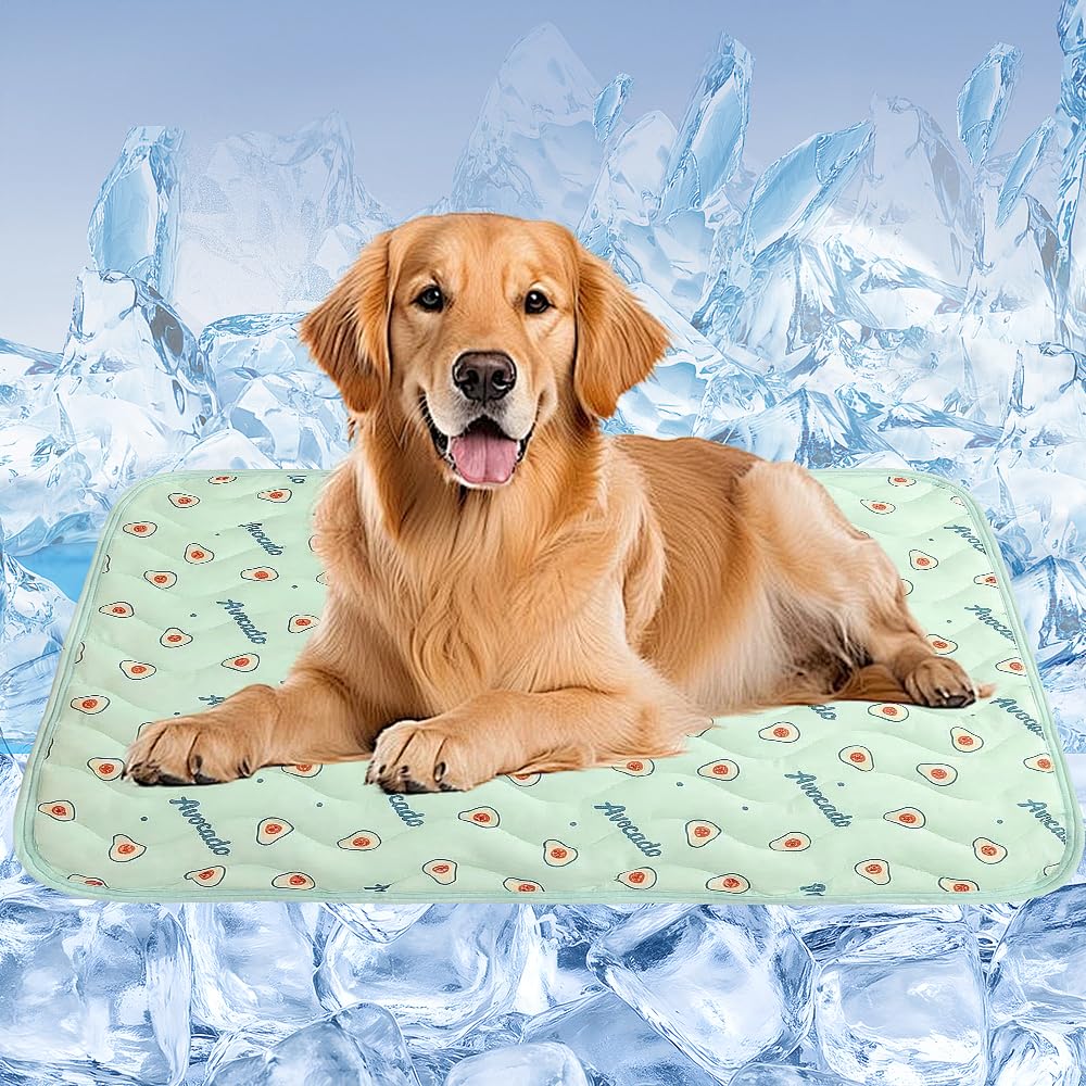 Vervora Dog Cooling Mat 70x55cm, Pet Cooling Pad for Dogs & Cats, Summer Cooling Mat for Puppy Crate Bed Sofa Floor, Water Resistant Cooling Dog Mat with Scratch Resistant Surface (Avocado Pattern)