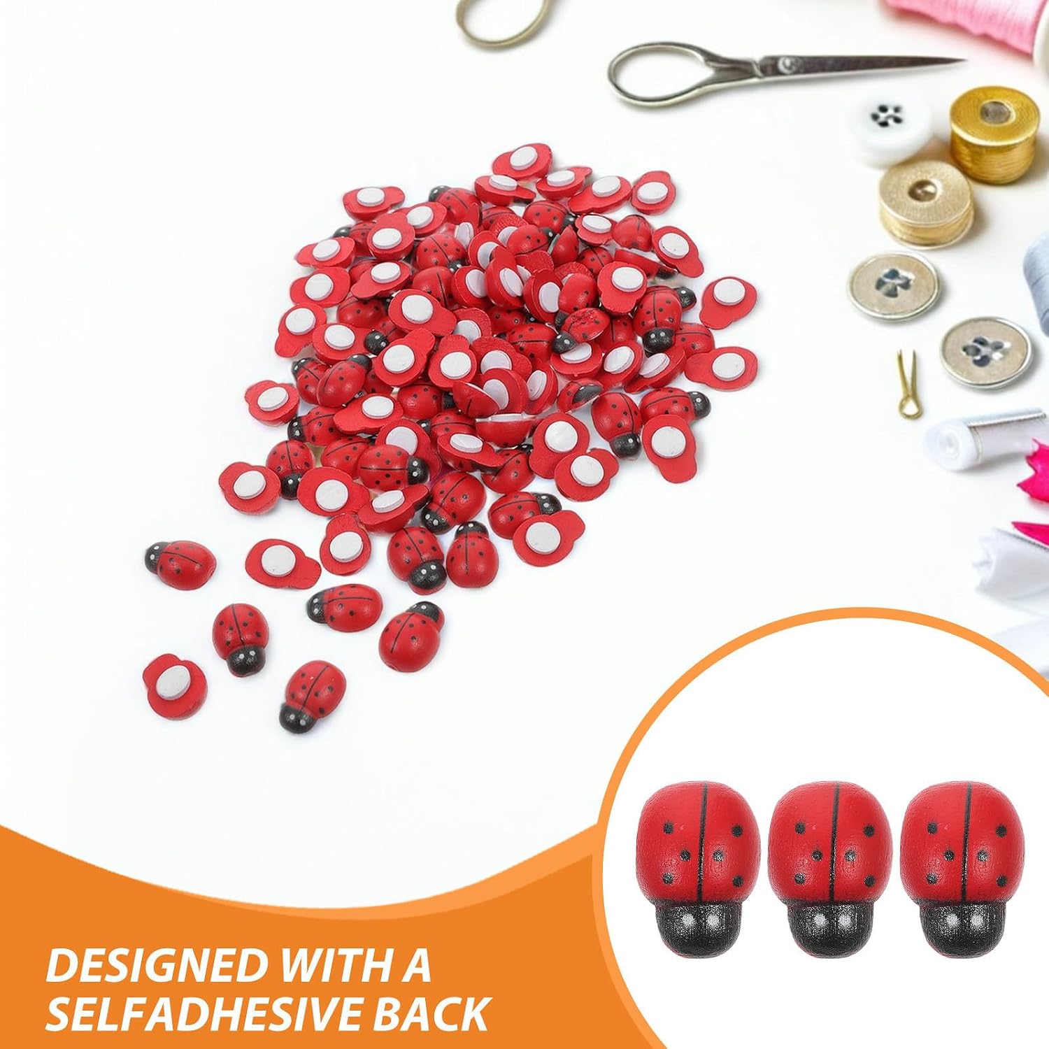 VICASKY 210pcs Red Mini Wooden Ladybugs Flatback Embellishments with Finely Crafted Details for Scrapbooking and Birthday Party Decoration, Realistic 3D Ladybug Charms for DIY Crafts image 3